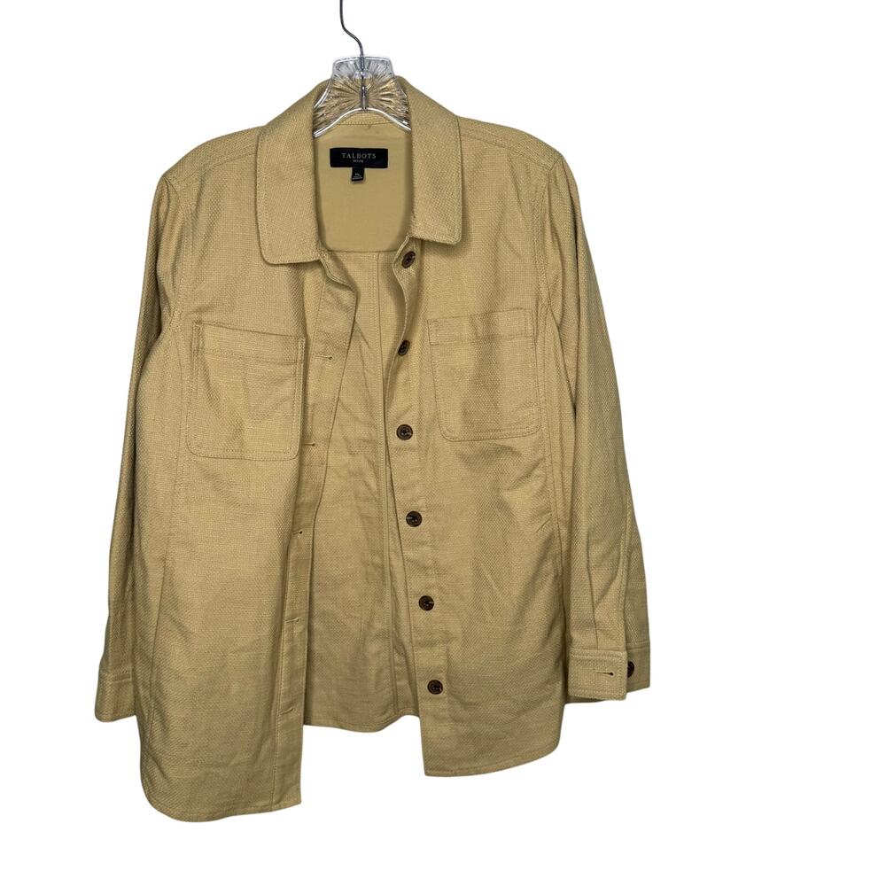 Talbots Petite Textured Button Front Utility Shirt Jacket Beige MP Shacket